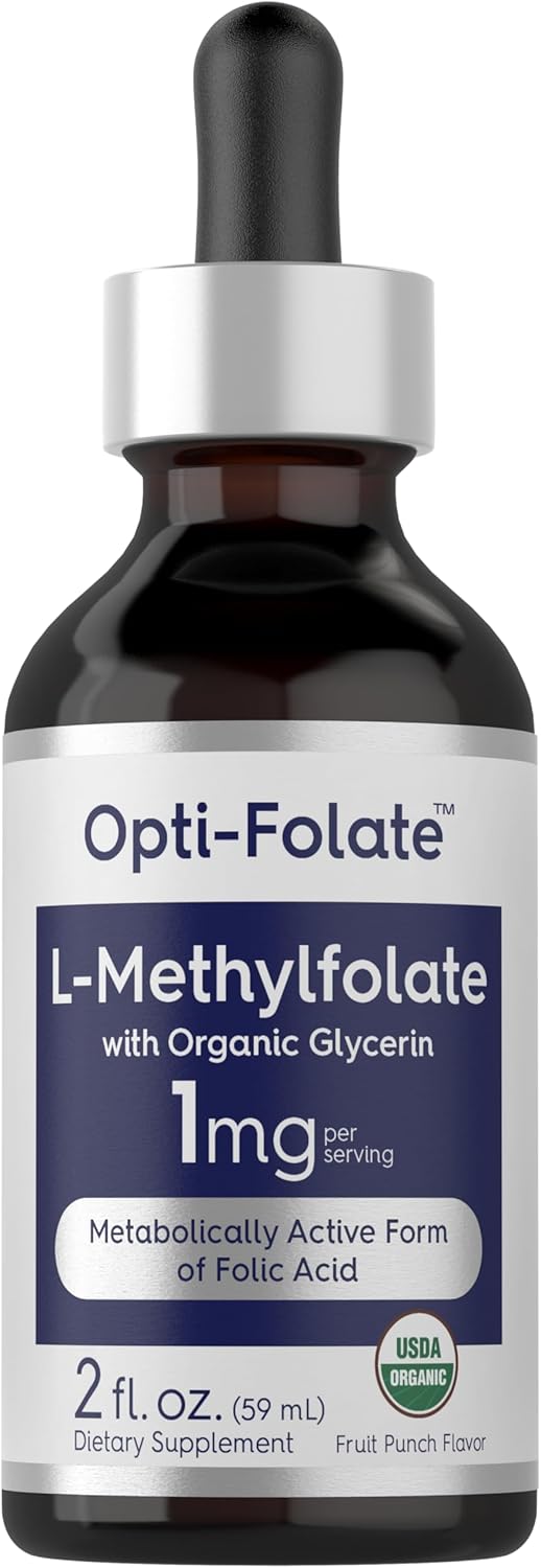 Carlyle L-Methylfolate Drops 1mg | 2 Fl Oz | with Organic Glycerin | Liquid Sublingual Supplement | Fruit Punch Flavor | Vegetarian, Non-GMO