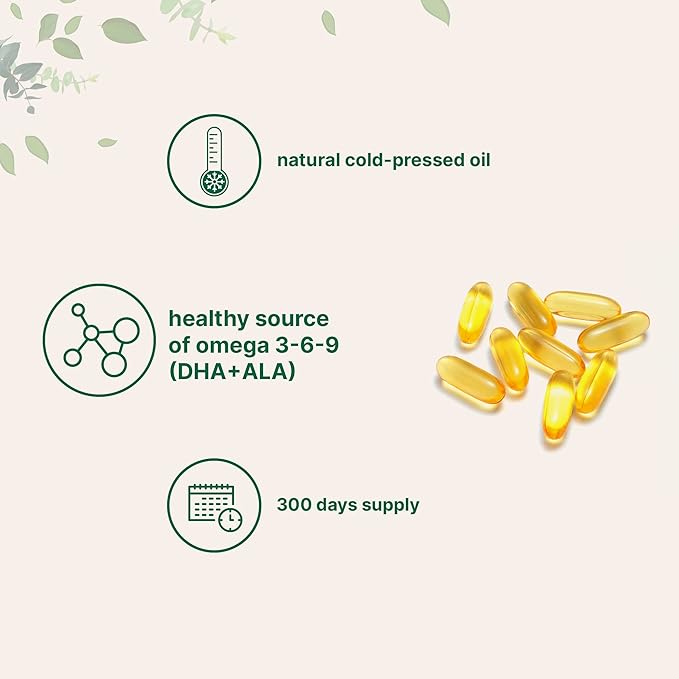 Flaxseed Oil 1,400mg, 300 Liquid Softgels | Flaxseed Oil Supplement with Omega 3, 6, & 9 Fatty Acids + DHA & Alpha Linolenic Acid (ALA) | Fish Free Omega Source | Non-GMO