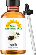Sun Essential Oils - Vanilla Essential Oil 4 oz with Dropper for Diffuser, Skin, Hair, Humidifier & Aromatherapy Massage, Scent for Candle, Lotion & Soap Making & Room Freshener