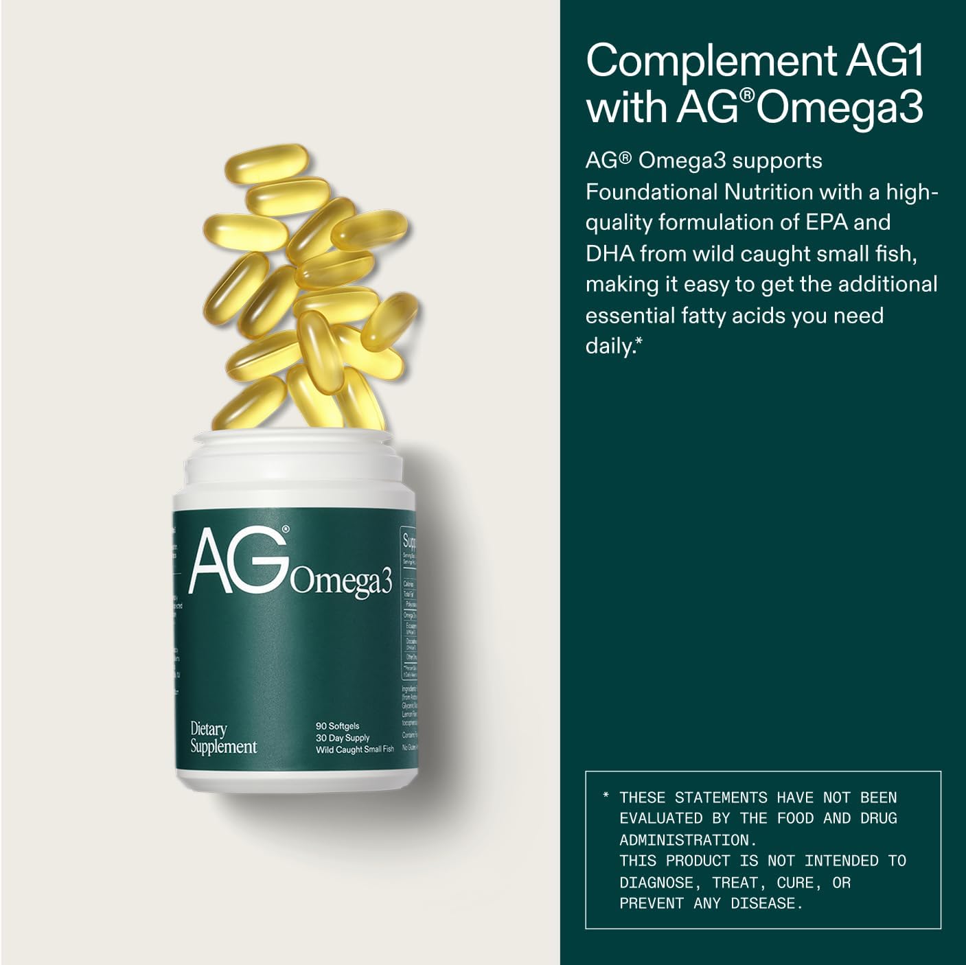 AG1 Omega 3 Fish Oil Softgels – 2000mg EPA & DHA from Wild-Caught Fish, Supports Heart, Brain & Joint Health | 90 Capsules | Athletic Greens Supplement