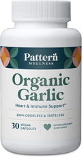 Pattern Wellness Odorless Organic Garlic – 1000mg – Immune, Circulatory & Heart Health Support – Non-GMO & Gluten Free – 30 Vegan Capsules
