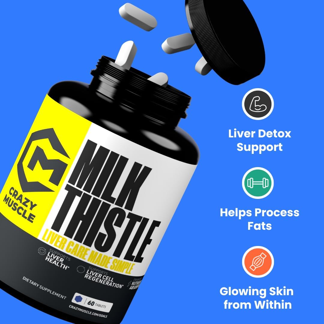 Crazy Muscle Milk Thistle Matrix, Standardized Milk Thistle Supplement for Liver Function, Health & Detox, Cleansing Formula for Metabolism, Supports Healthy Diet, 60 Servings, Pills