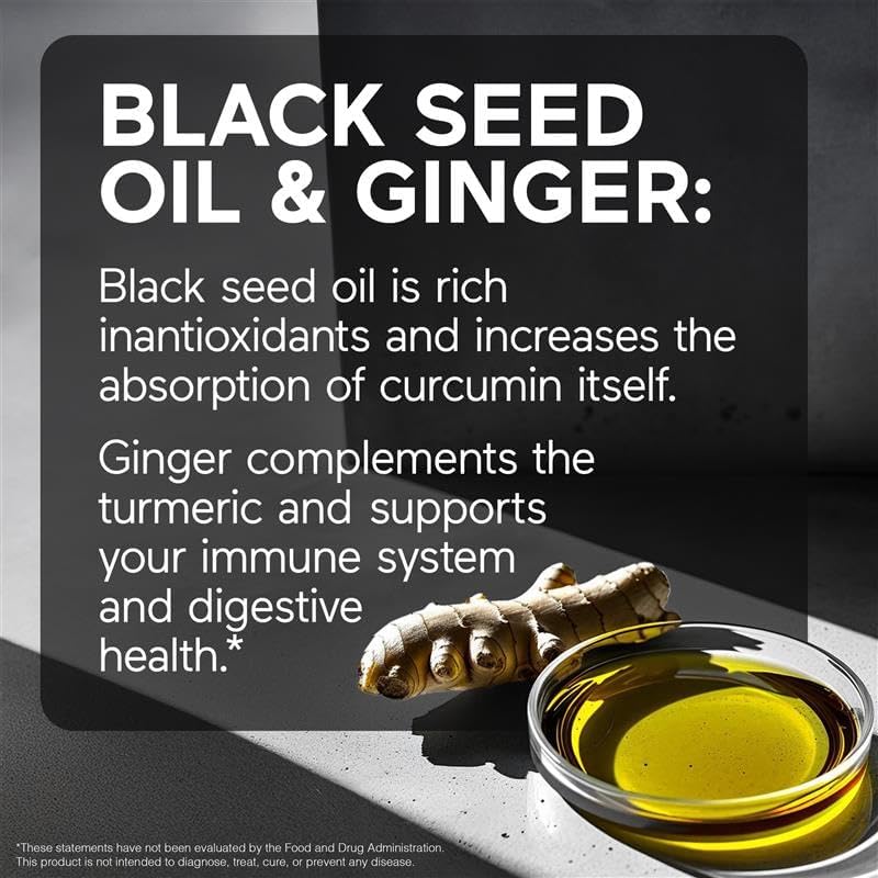 Smarter Nutrition Curcumin Softgels - Vegan High Absorption 400 mg Curcumin Supplement Standardized to 95% Tetrahydrocurcuminoids + Black Seed Oil & Ginger for Joint & Immune Health - 360 Ct
