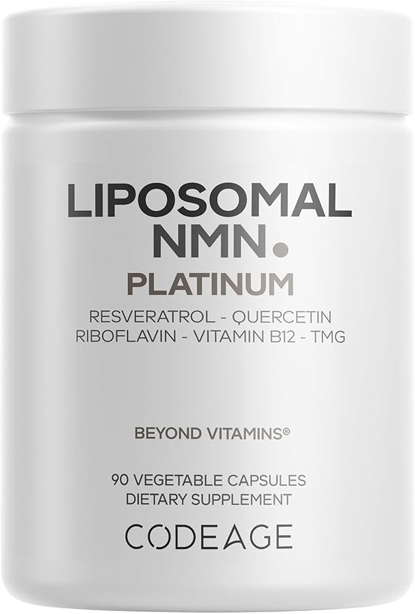 Codeage Liposomal NMN Platinum - 500 mg NMN Supplement, Nicotinamide Mononucleotide, NAD Precursor - Quercetin, Resveratrol, Betaine TMG, Vitamin B2 Riboflavin & Vitamin B12 - Non-GMO - 90 Capsules