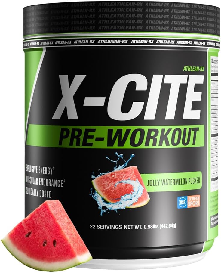 ATHLEAN-X X-CITE Pre-Workout Supplement - Boost Energy, Endurance, and Focus with Natural Ingredients - Jolly Watermelon Pucker