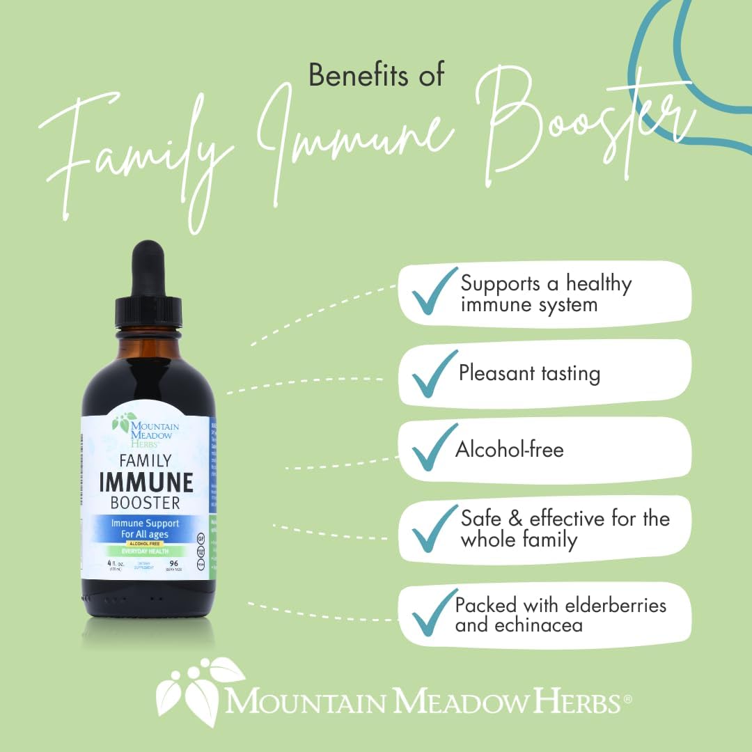 Mountain Meadow Herbs Family Immune Booster Extract with Sambucus Elderberry and Echinacea | Optimal Immune Support for The Whole Family | Tincture, 4 oz