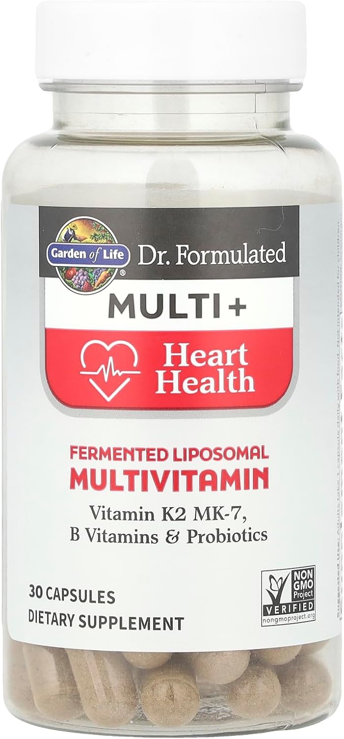 Garden of Life Dr. Formulated Multi+ Heart Health - Fermented Liposomal Multivitamin + Vitamin K2 MK-7, B Vitamins & Probiotics - One a Day for Cardiovascular & Blood Vessel Function, 30 Capsules
