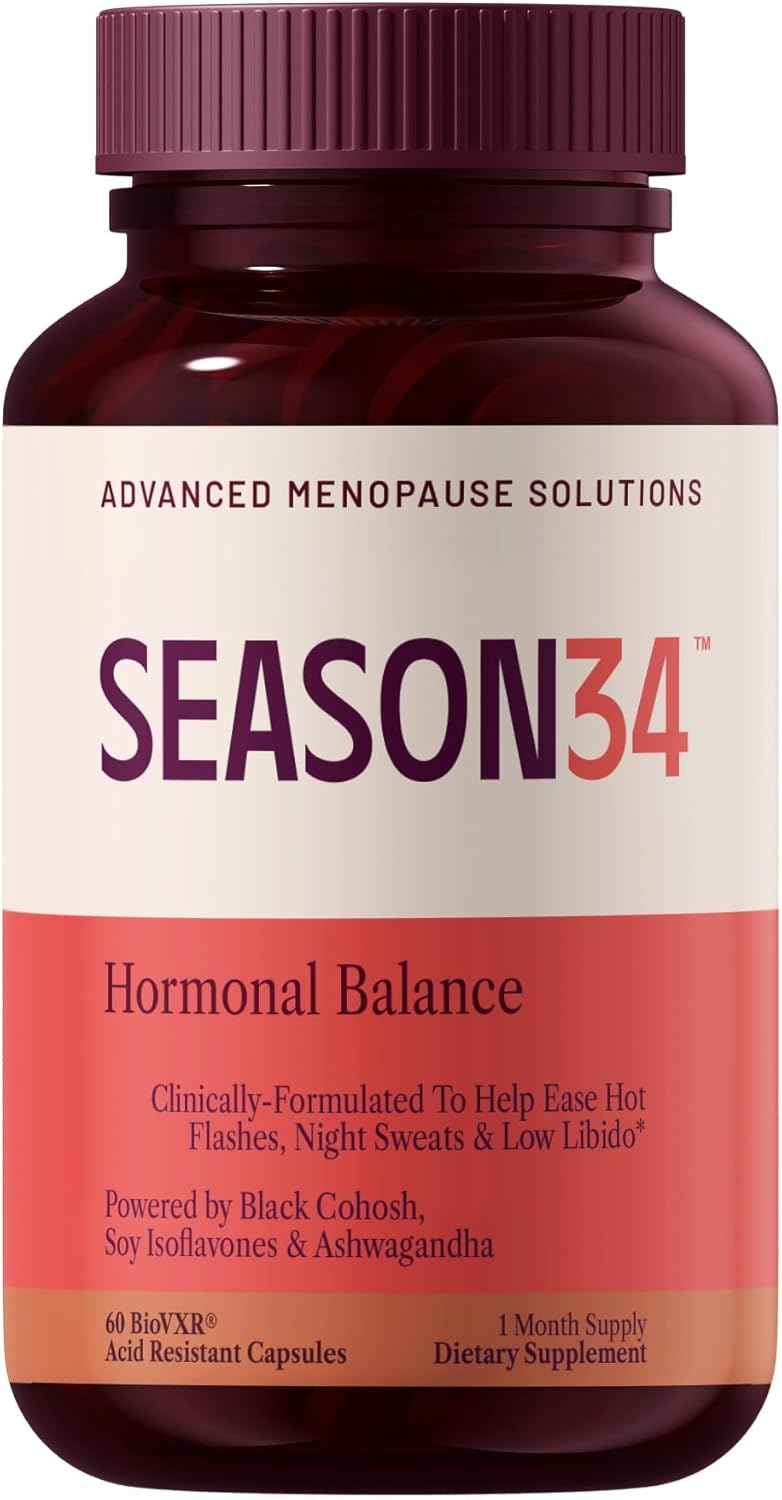 Hormonal Balance for Women | Rhubarb Extract, Soy Isoflavones & Black Cohosh for Hot Flash, Night Sweat & Mood Support, Menopause Relief Supplement, Hormone-Free 60 Capsules, 1 Month Supply