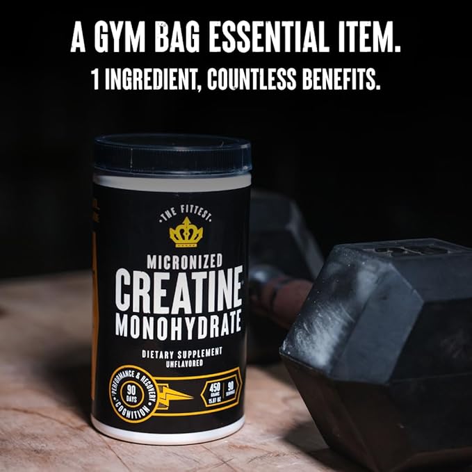 The Fittest Creatine Monohydrate Powder – Unflavored, Pure 100% Micronized Creatine Monohydrate – Muscle Strength, Focus, Power & Recovery Support