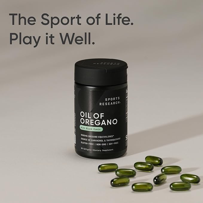 Sports Research® Oil of Oregano 9500mg w/Black Cumin Seed Oil & Ginger Oil - 3-1 Antioxidant Combination Supplement Rich in Thymoquinone & Carvacrol - Gluten Free · Non-GMO - 60 Softgels