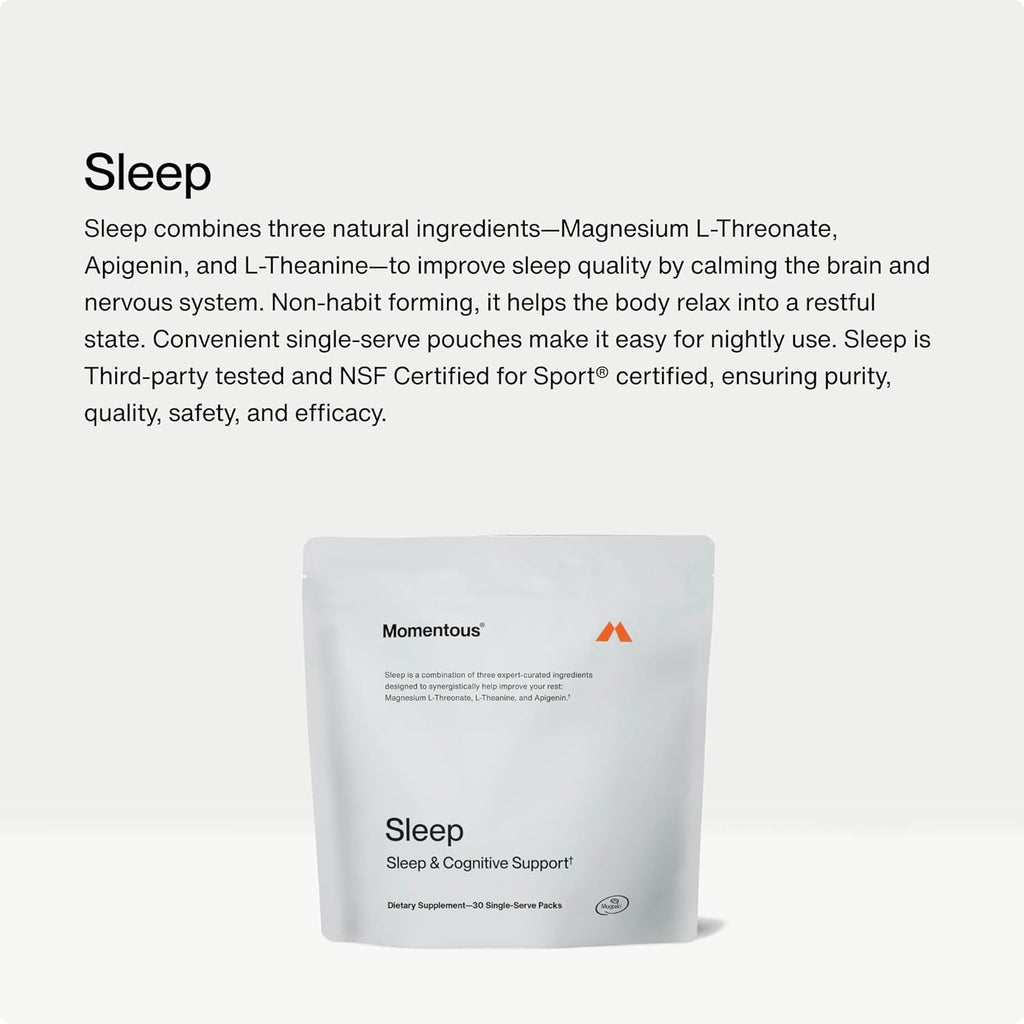 Momentous Sleep Pack - Magnesium Glycinate, Magnesium L-Threonate, and Apigenin - NSF Certified for Sport - 30 Servings