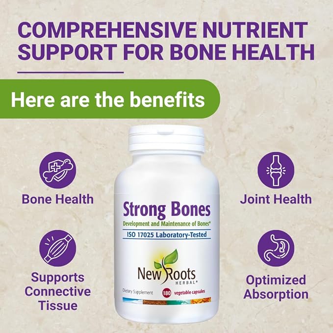 Strong Bone Supplement | 22-in-1 Formula with Glucosamine Sulfate, Calcium, Magnesium, Turmeric, Vitamin D3, B1, K2, B12, Zinc, Enhanced Absorption (180 Veg Caps) | New Roots Herbal