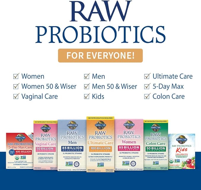 Garden of Life Raw Probiotics Colon Care - 50 Billion Live Cultures - Dietary Supplement to Support Regular, Comfortable Movements - 30 Vegetarian Capsules