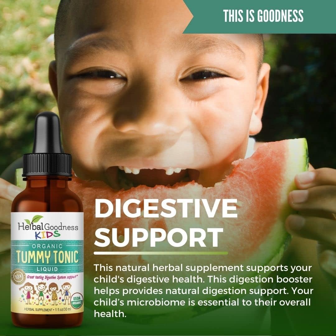 Kids Tummy Tonic Liquid Extract -100% Organic - Digestion Support Supplement for Children -Intestinal Health -Gut Health Supplement- Gluten Free -Vegan -1oz - Herbal Goodness (Pack of 12)