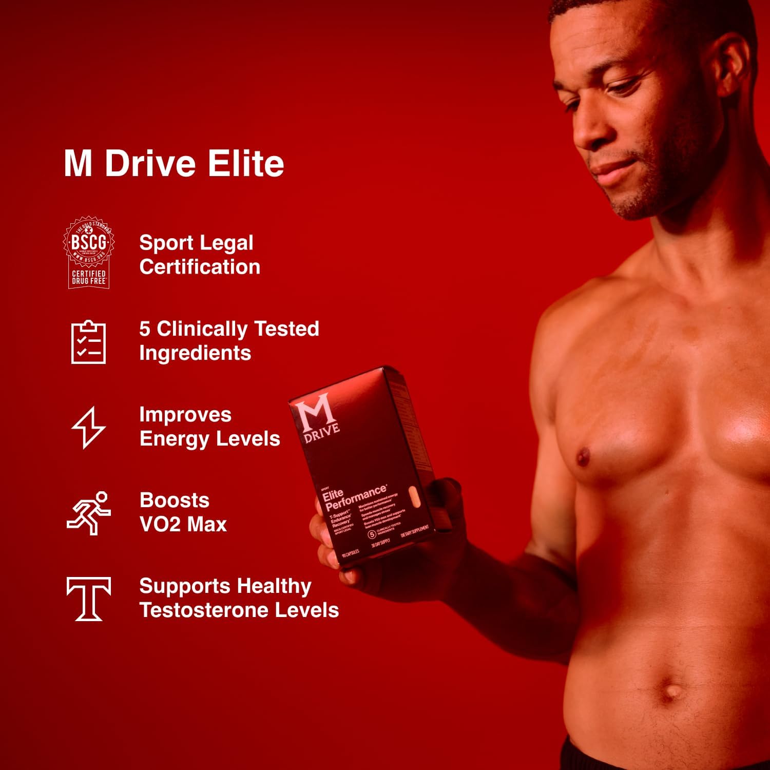 Mdrive Elite Testosterone Booster for Men - Supports Immune Health, Energy, VO2Max, Recovery, Stress Relief, Lean Muscle, KSM-66 Ashwagandha, DIM, Fenugreek, 90 Capsules