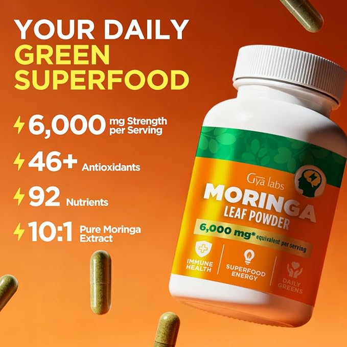Gya Labs Moringa Capsules - 300 Capsules - Pure Moringa Powder for Energy, Skin, Immune & Gut Health - Green Superfood from Moringa Leaf Powder - Non-GMO, Additive-Free