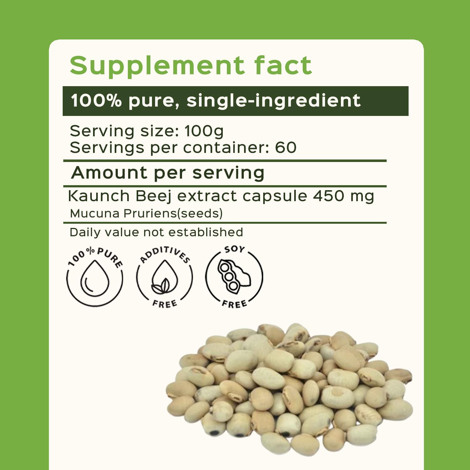 bixa BOTANICAL Mucuna Pruriens Extract Capsules (Kapikacchu/Velvet Bean/Kaunch Beej) ǀ 60 Veg Capsules (450mg)