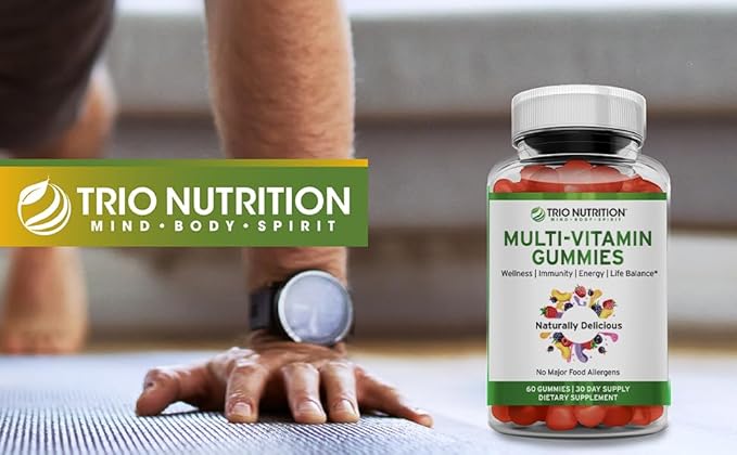 TRIO NUTRITION Daily Multivitamin Gummies for Men & Women - Natural Fruit Flavor with Essential Vitamins A, B, C, D, E & Zinc - No Major Allergens Immune Support & Energy Boost Supplement