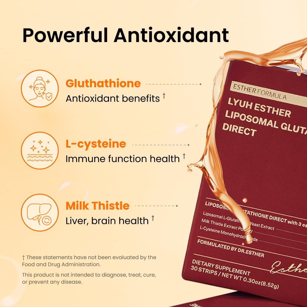 Liposomal Glutathione Direct (284mg*30strips) Glutathione Strips, Enhanced-Absorption, Korean Beauty Supplement Made in USA for antioxidant, Even Skintone, K-Beauty