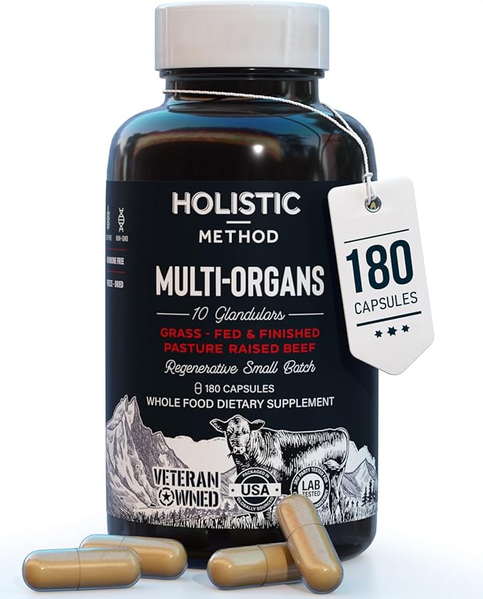 Beef Organ Supplement Complex - 10 Carnivore Grass Fed Proprietary Blend of Liver, Marrow, Brain, Thymus, Spleen, Kidney, Colostrum, Heart, Pancreas, Gallbladder - 180 Caps