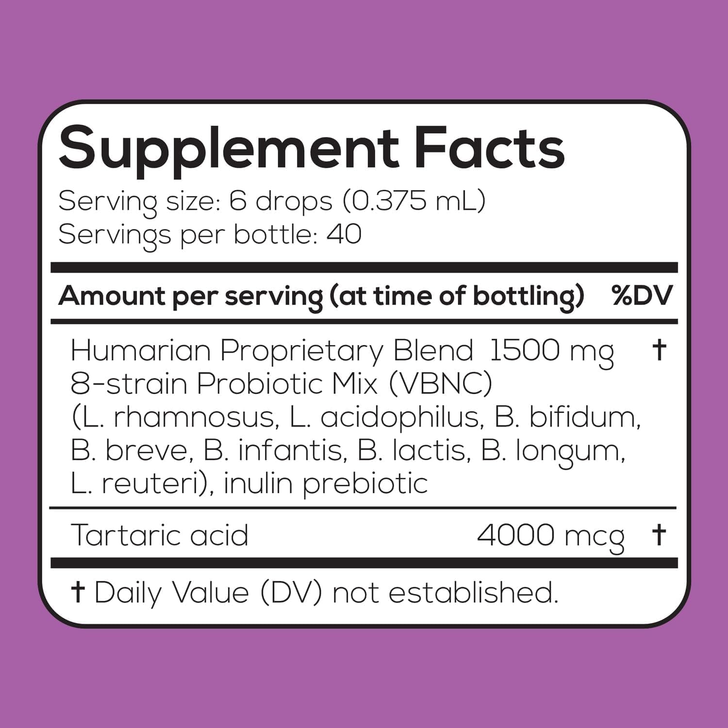 Probonix Humarian Liquid Probiotic for Baby 0-12 Months - 8-Strain Infant Probiotic Drops - 45 Billion CFUs - 40-Day Supply - Tasty Grape Flavor