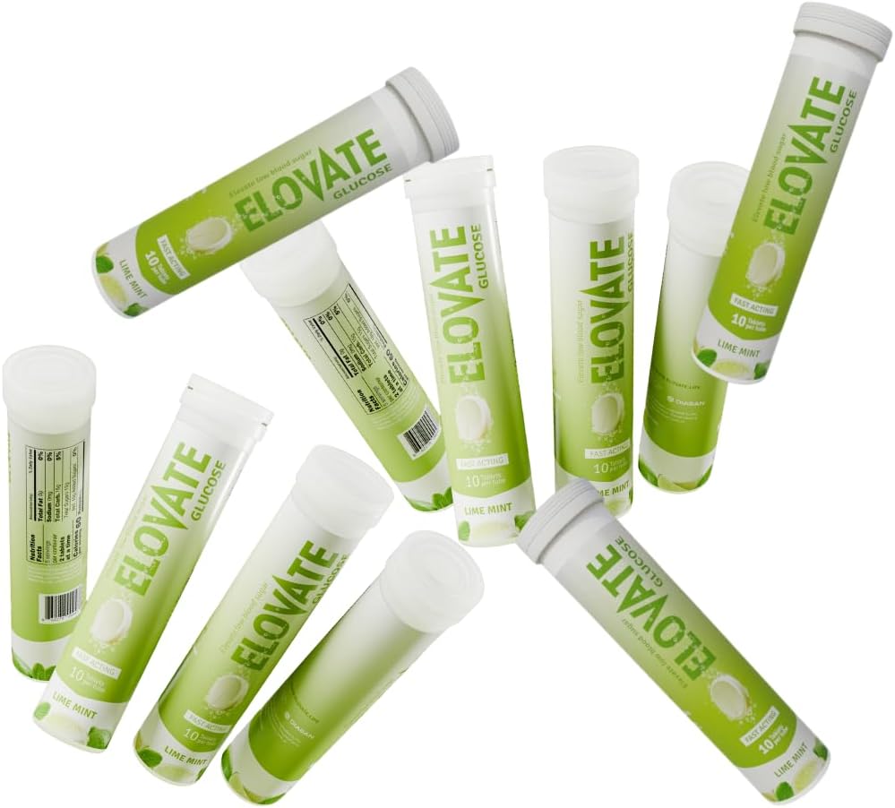 Effervescent Glucose Tablets - Fast Acting Hydration for Sports, Travel, & More - 10 Tablets Per Tube (Pack of 20 Lime Mint)