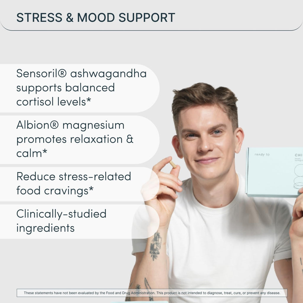 CHILL Stress Relief Supplement – Cortisol Health for Women & Men - Balanced Mood, Relaxation & Sleep – Magnesium, Ashwagandha, L-Theanine, B Complex – 60 Capsules