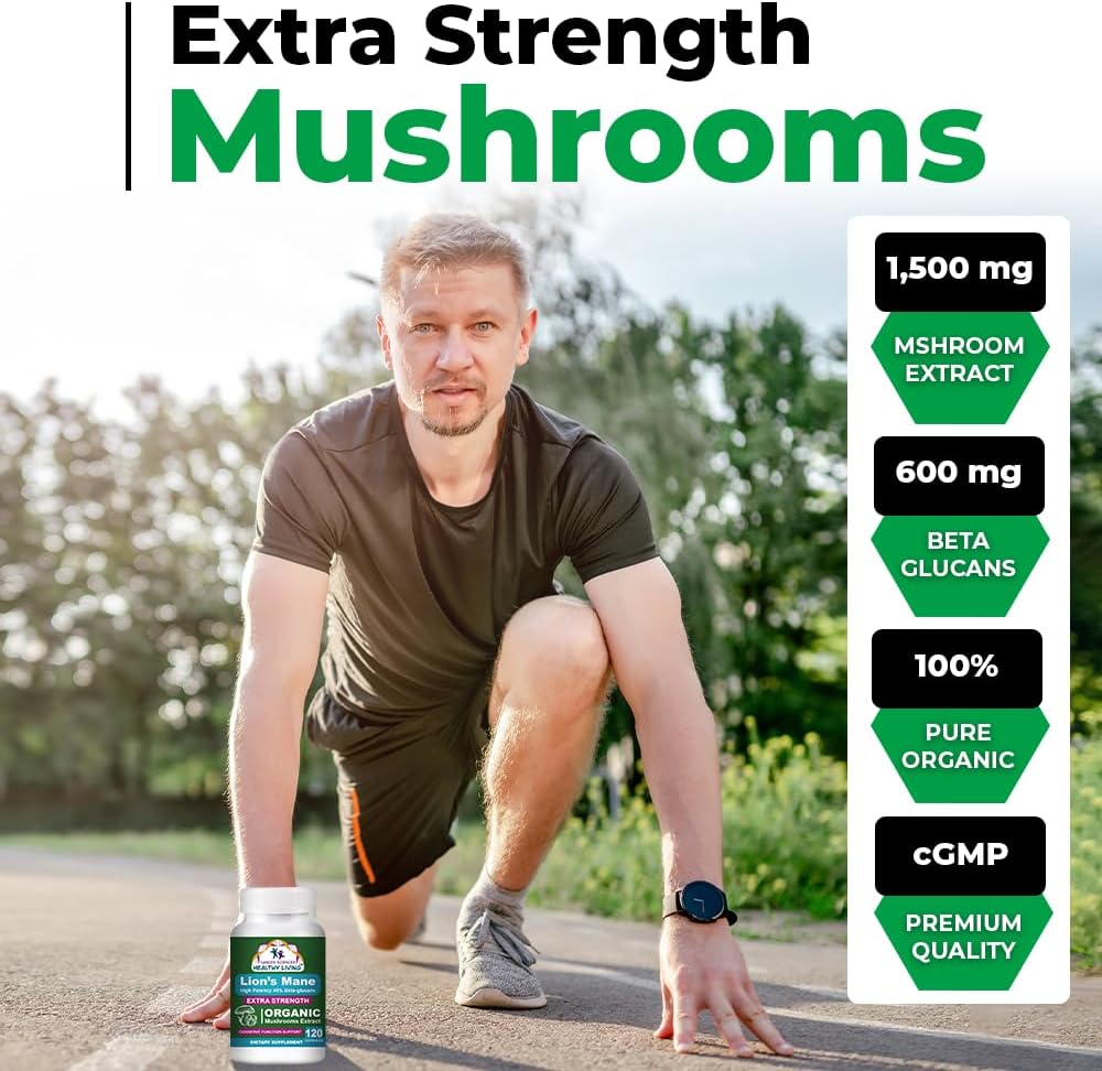 Cancer Sciences Organic Lions Mane Mushroom Supplement Capsules for Men & Women - 1,500mg Brain Supplements for Memory & Focus - High Potency 40% Beta-Glucans - Nootropic Mushroom Complex, 120 Count