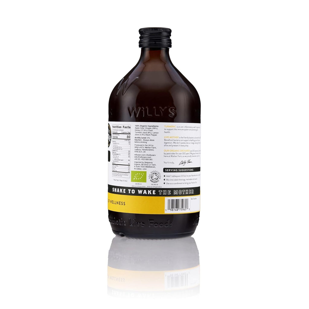 Willy's ACV Organic Probiotic Apple Cider Vinegar with Mother for Gut Health - with Turmeric & Eureka Lemon 16.9 fl oz