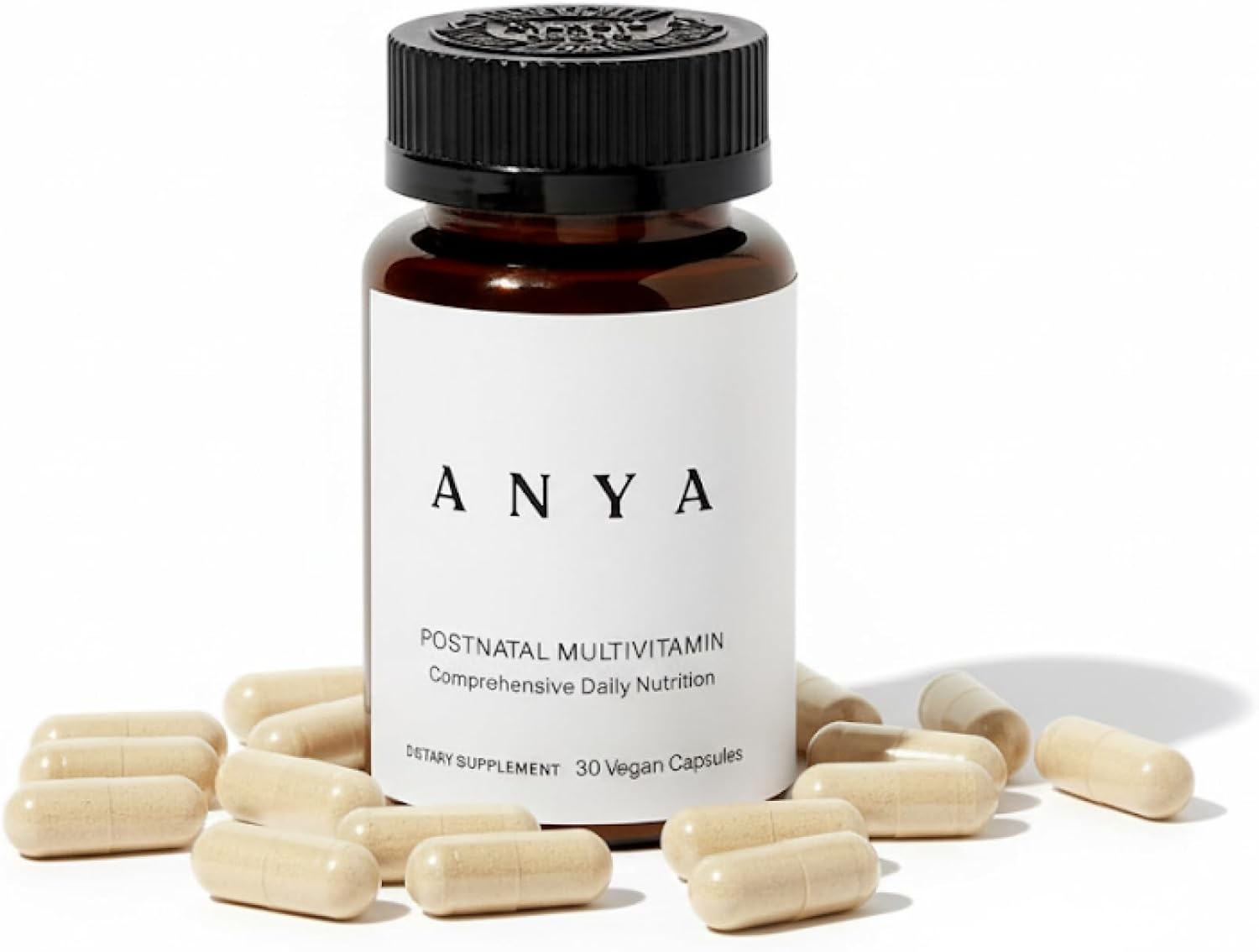 ANYA Postpartum Multivitamin, Postnatal Vitamin for Women Breastfeeding, 30 Capsules - Vitamins A, C, D3, Zinc, B12, Biotin, Folate and Iron - 100% Vegan, Non-GMO, Gluten Free, Baby Shower Gifts