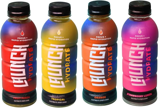 Sports Drink: Variety Pack (Strawberry Lemon, Orange, Tropical, Fruit Punch) - 16.9 Oz (4 Pack), Energy Drink + Hydration, Real Cane Sugar, Electrolytes, Cognizin for Focus, Vitamin B12 Energy Boost, L-Glutamine Hydration Formula, No Artificial Sweeten...