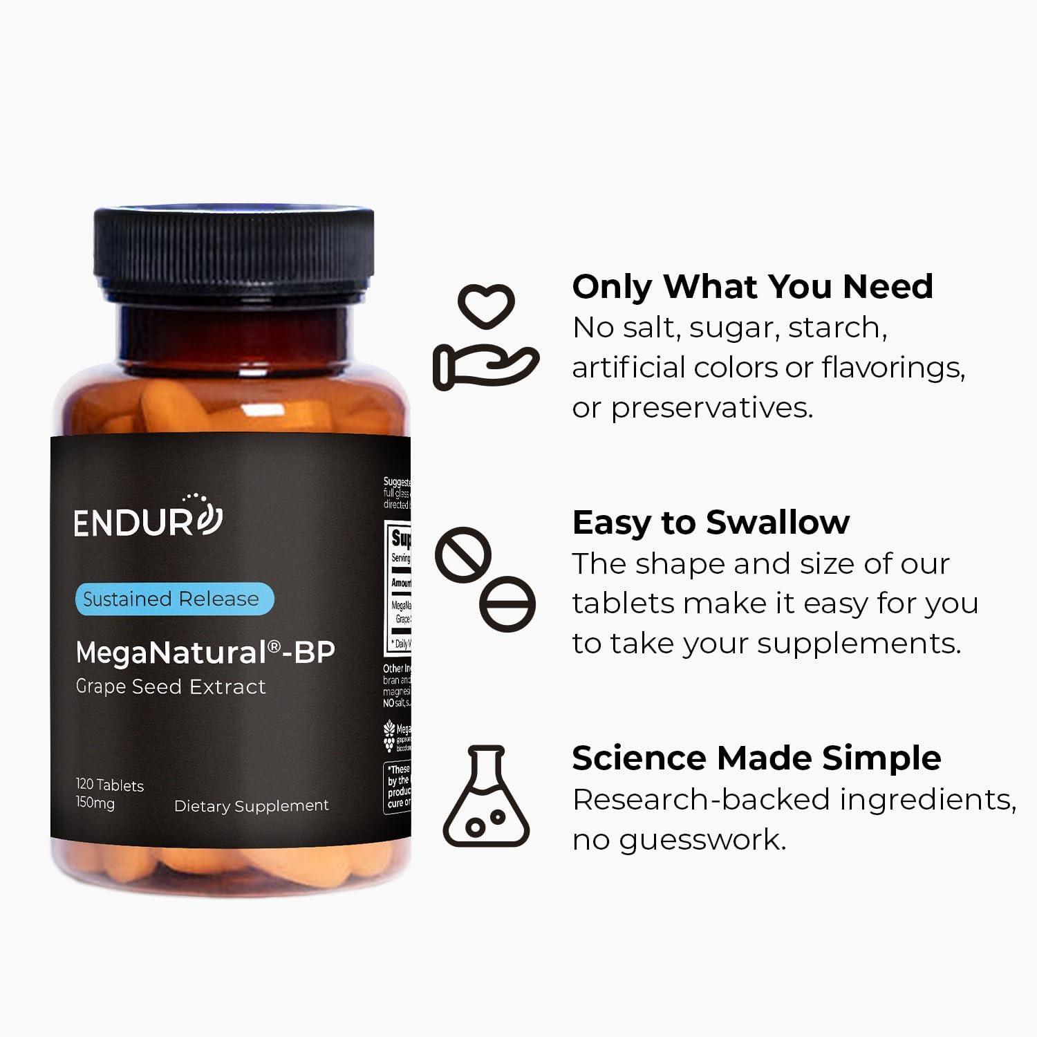 MegaNatural BP, Grape Seed Extract Supplements with Sustained-release California Grape Seed Extract Herbal Supplements for Optimized Absorption & Supports Energy, 150 mg, 120 Tablets