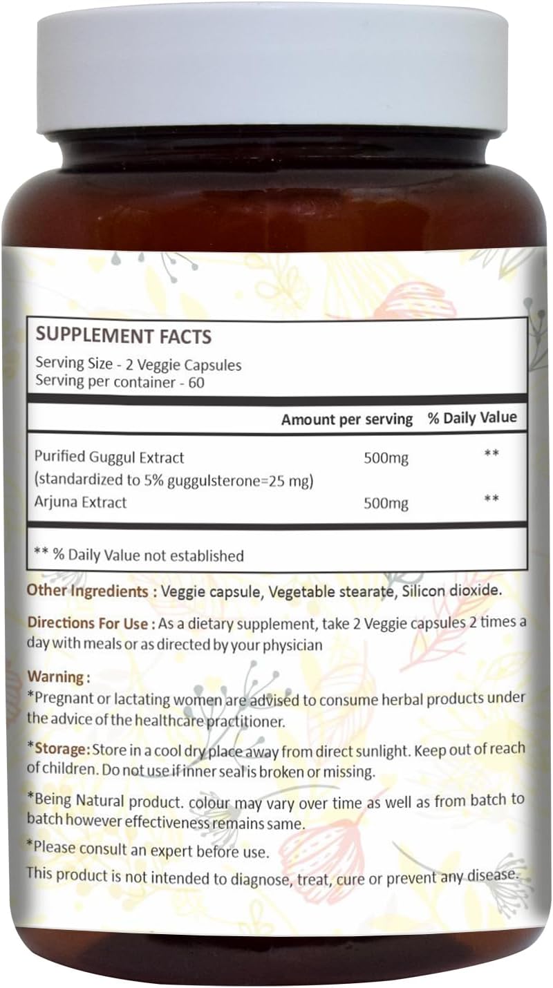 Guggul Vegie Capsule with Arjuna Extract 120 Count 1000 mg