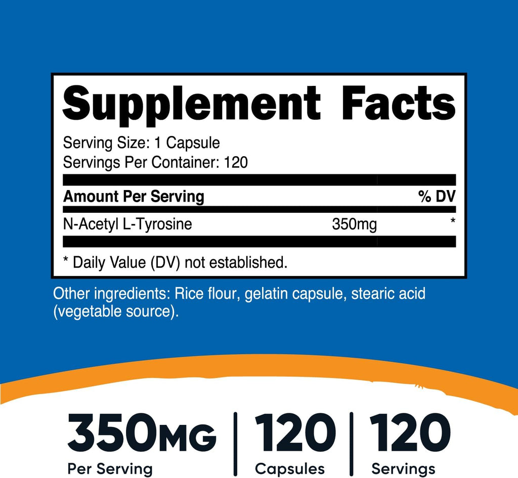 Nutricost N-Acetyl L-Tyrosine (NALT) 350mg, 120 Capsules (2 Bottles) - Gluten Free, Non-GMO