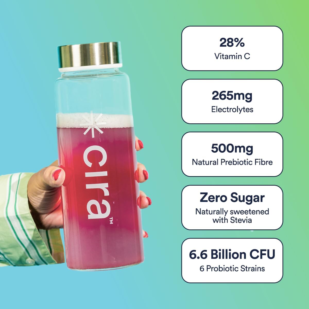 Cira Hydration + Gut Health Powder (45 Servings) - Electrolyte Drink Mix with Prebiotics & Probiotics for Digestion, Hydration & Recovery - Naturally Flavored with Stevia - Blueberry Pomegranate
