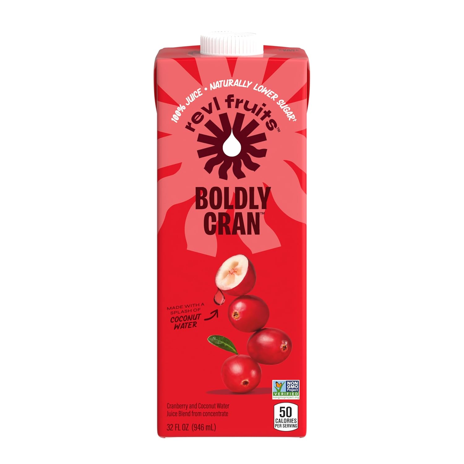 Revl Fruits™ 100% Juice, Boldly Cran™ Cranberry Juice, No Added Sugar, 32 fl oz. Carton