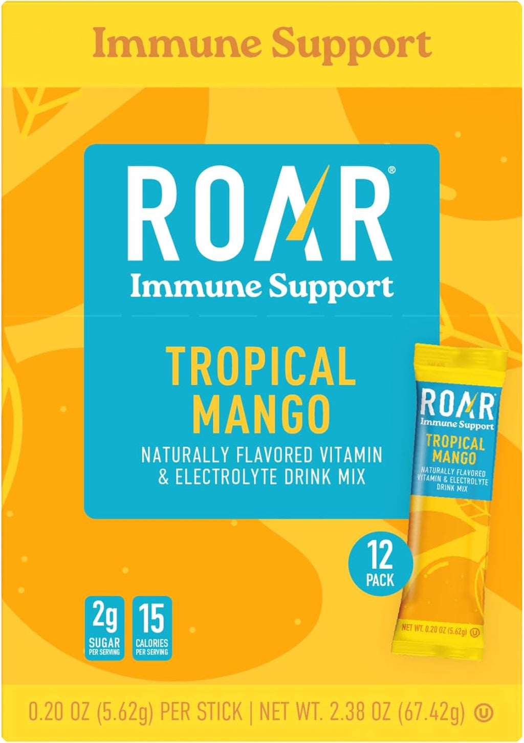 ROAR Immune Support Powder - Hydration Packets with Zinc and Elderberry - Electrolytes Powder - No GMOs, Gluten Free - Tropical Mango - 12 pc