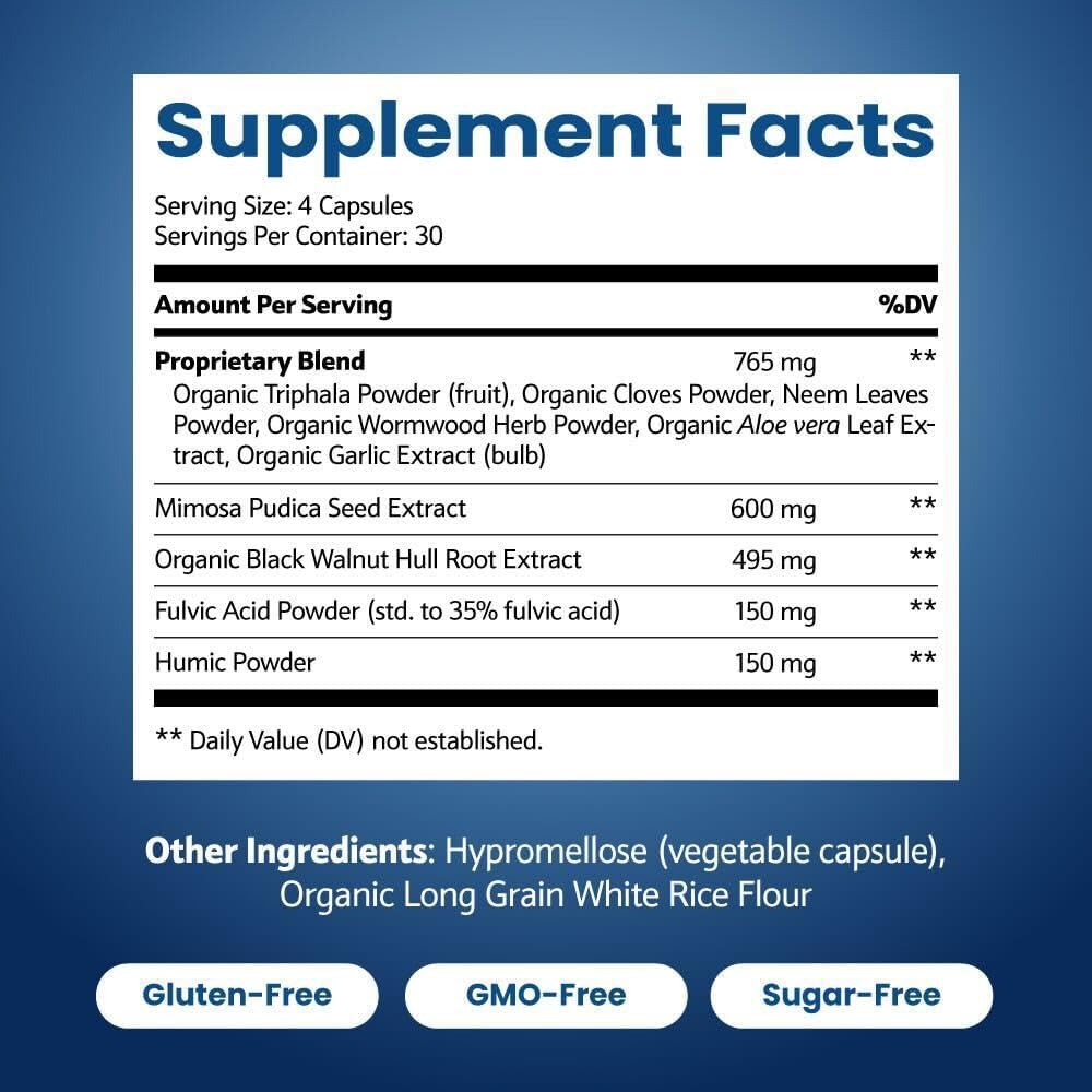 ParaPurify-120 Capsules: Digestive Health Support Supplement Includes Mimosa Pudica Black Walnut Supreme Nutrition- Organic Formula, Non-GMO All-Natural Herbal Blend for Optimal Gut Health