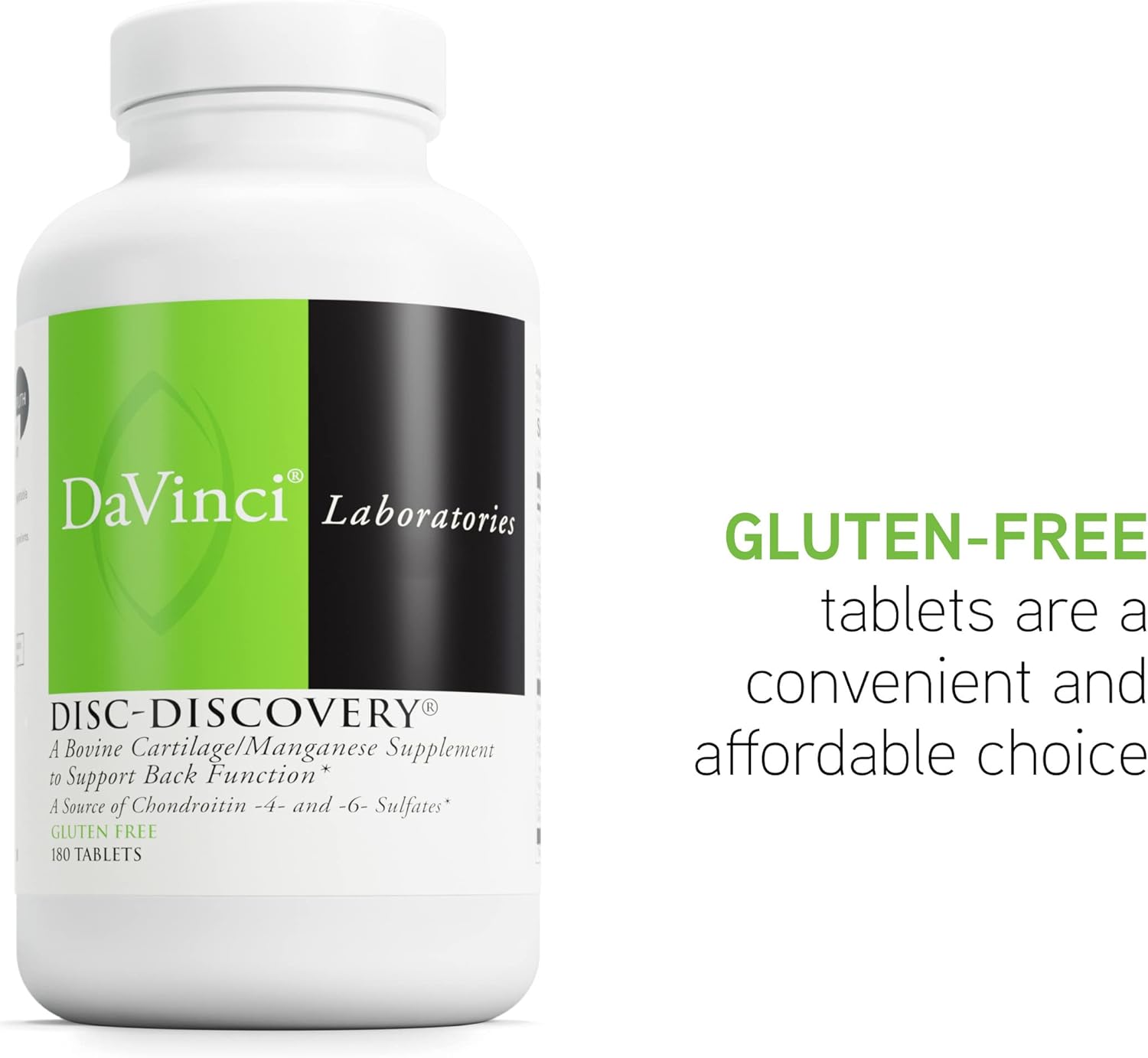 DAVINCI Labs Disc Discovery - Support Spinal Health & Back Function - with Vitamin C, Vitamin D3, Bovine Tracheal Cartilage, Apple Pectin & Horsetail Powder - Gluten-Free - 180 Capsules