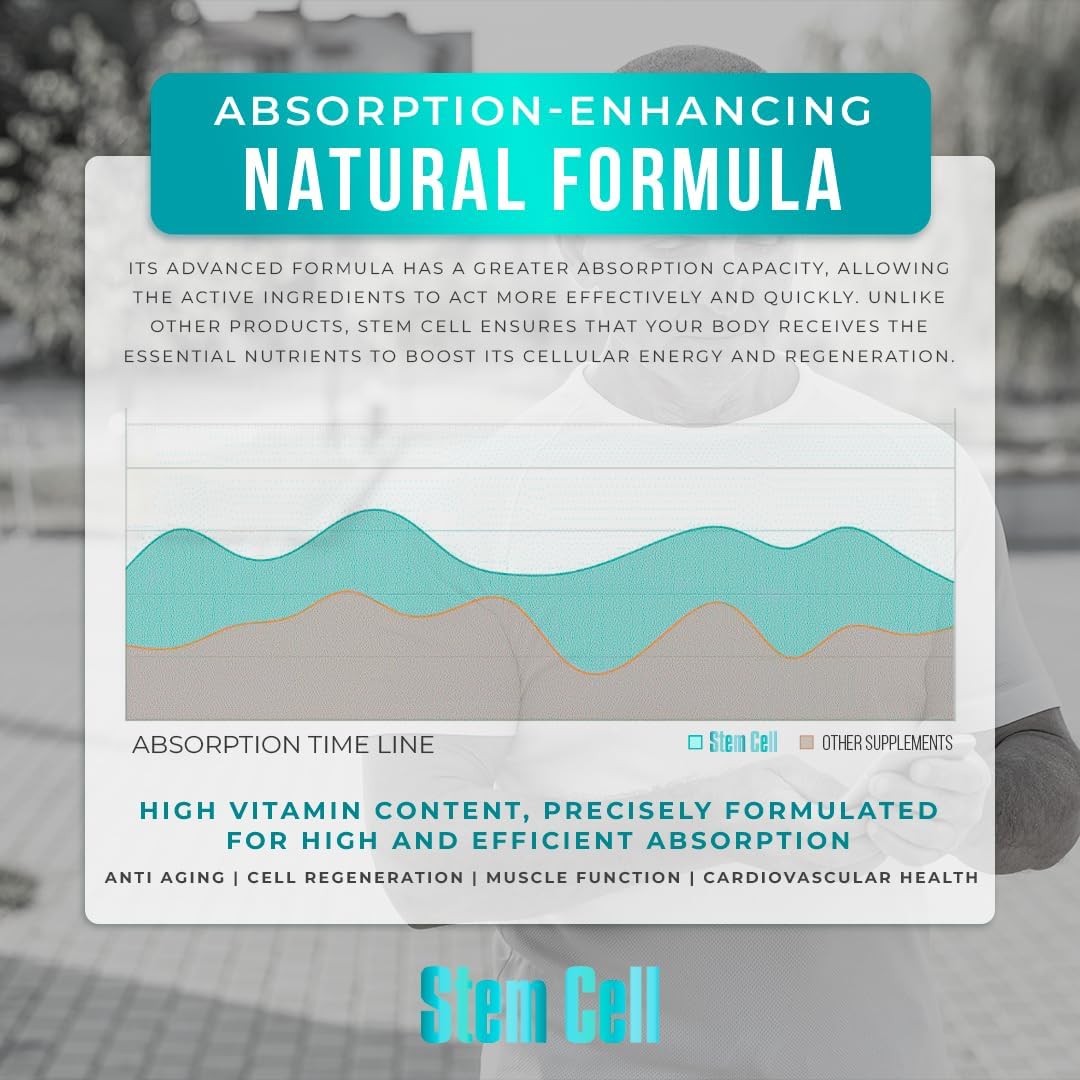 Premium Stem Cell Supplements 1,000mg (240 Caps) Boost Immunity, Reduce Joint Soreness, Support Natural Anti-Aging & Longevity with Spirulina & Chlorella for Vitality, Celulas Madre Health Formula