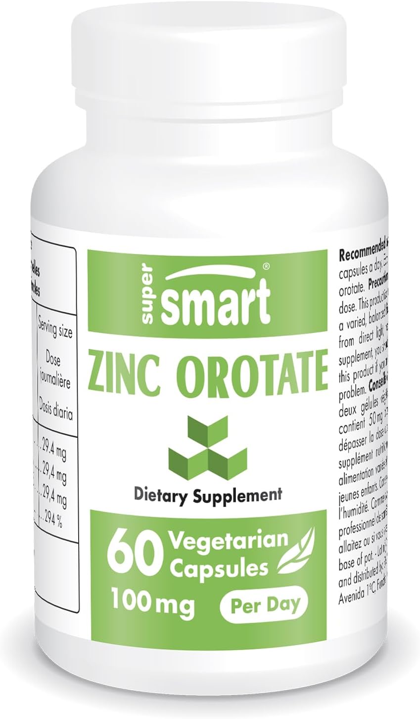 SuperSmart - Zinc Orotate Supplement 100mg per Day (High Absorption) - Enhanced Form | Non-GMO & Gluten Free - 60 Vegetarian Capsules