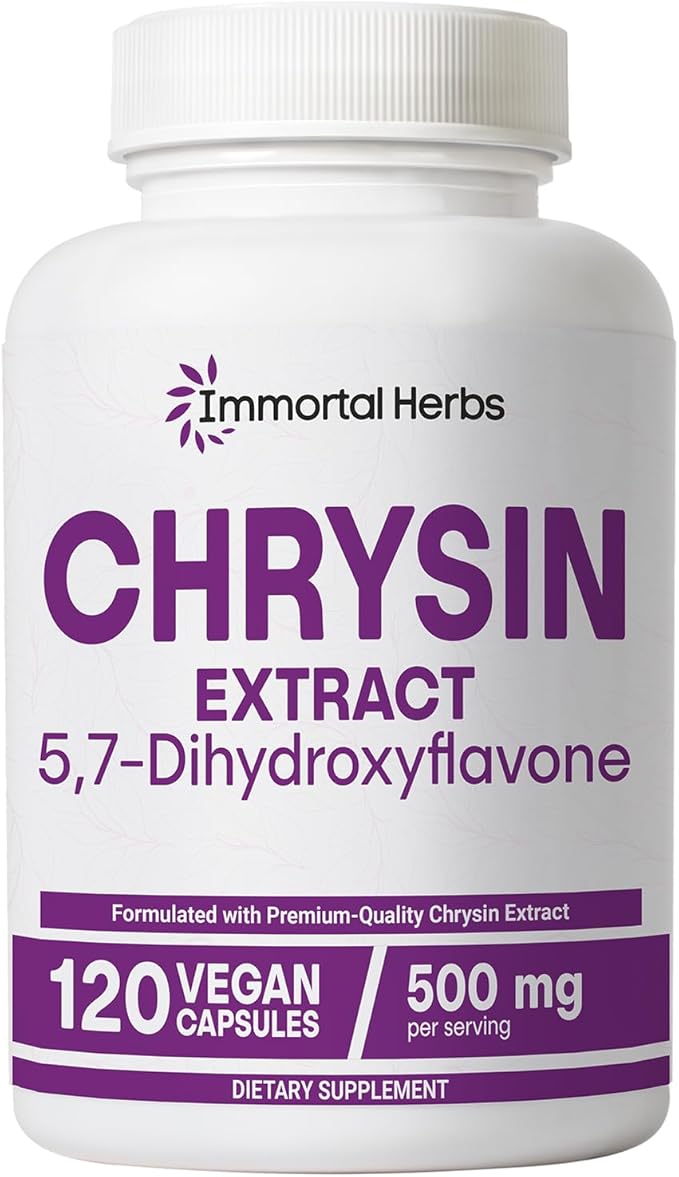 Chrysin Supplement 500mg, 120 Pills, Passion Flower Extract Powder, 5,7-Dihydroxyflavone, Non-GMO and Gluten-Free Chrysin Supplement for Men and Women
