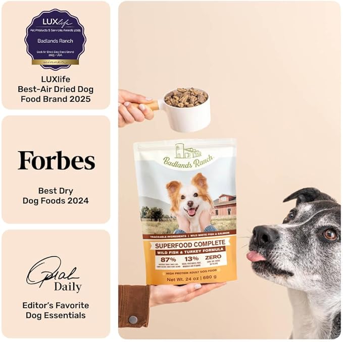 BADLANDS RANCH by Katherine Heigl – Superfood Complete Air-Dried Wild Fish & Turkey Dog Food – High Protein with Superfoods for Daily Wellness & Consistent Nutrition – 24 oz