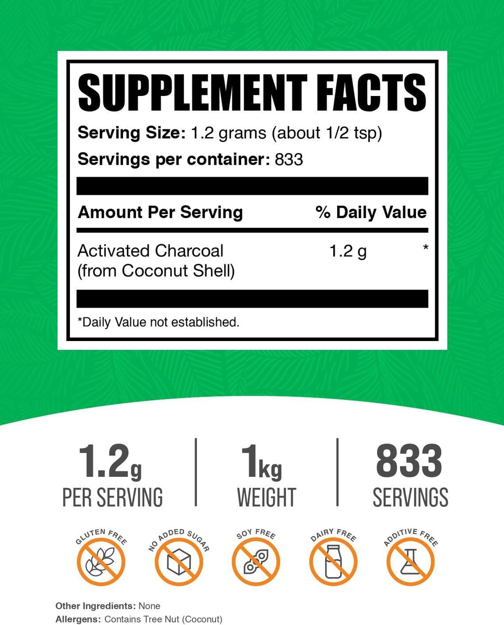 BulkSupplements.com Activated Charcoal Powder - from Coconut Charcoal, for Teeth Whitening - Vegan & Gluten Free, 1.2g per Serving, 1kg (2.2 lbs) (Pack of 1)