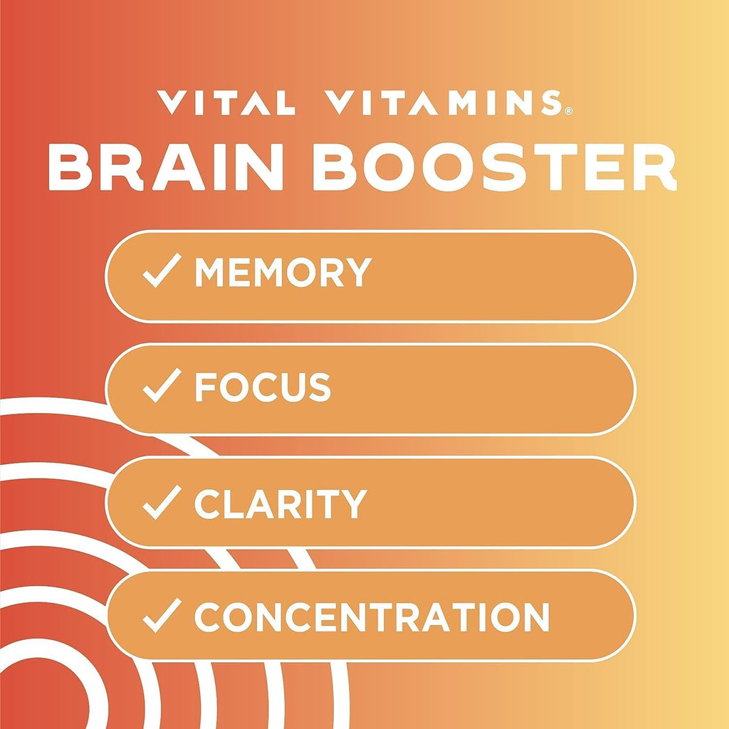 Vital Vitamins Brain Supplements for Memory and Focus (2-Pack)– Nootropic Brain Booster with Ginkgo Biloba, Rhodiola, B12 – Caffeine-Free Support for Adults & Seniors – 60-Day Supply