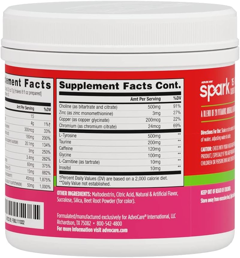AdvoCare Spark Vitamin & Amino Acid Supplement - Focus & Energy Drink Powder Mix with Vitamin A, B-6, C & E - Also Includes L-Carnitine & L-Tyrosine - Strawberry - 10.5 oz