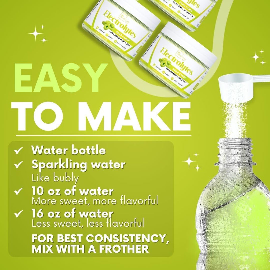 Zero Sugar - Pear Candy Electrolytes Powder - Extremely Refreshing Hydration - Caffeine Free Energy with All Natural Ingredients - Vegan, Keto, Paleo - Sugar Free Electrolytes Drink Mix - 30 Servings