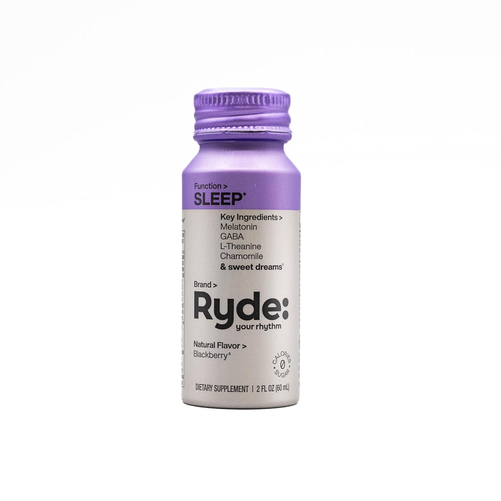 Ryde: SLEEP | 2oz Sleep Shot for Occasional Use | Melatonin, GABA, L-Theanine & Chamomile | Blackberry Natural Flavor | Sugar-Free, Zero Calories, Vegan | Manufactured in USA (24 Pack)