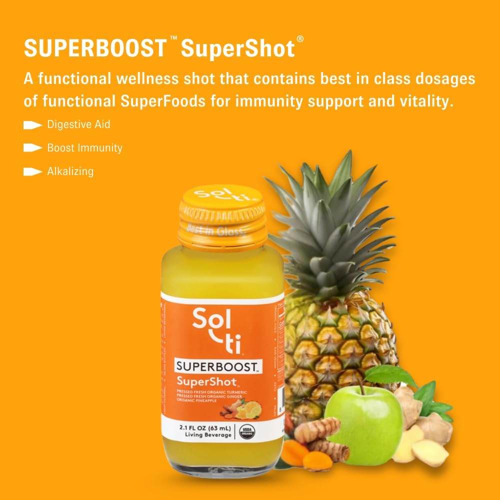 Sol-ti SUPERBOOST SuperShot, Vegan Friendly, Kosher, Keto & Paleo Friendly, USDA Certified Organic, 2.1 Fluid Ounce (Pack of 12)