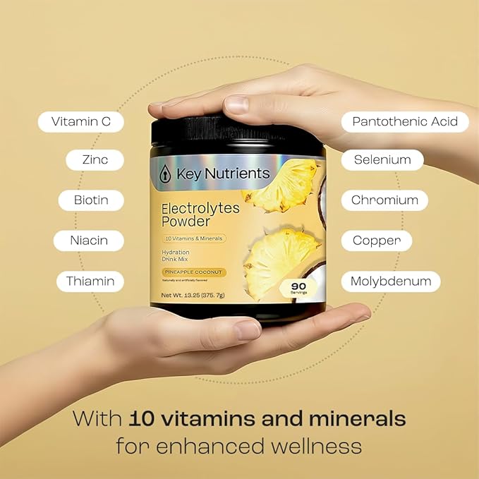 KEY NUTRIENTS Multivitamin Electrolytes Powder No Sugar - Tropical Pineapple Coconut Electrolyte Powder - Endurance & Energy Supplement - Hydration Powder - No Calories - 90 Servings - Made in USA